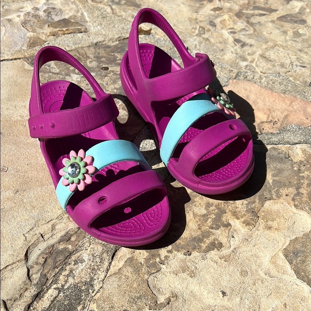 Fuchsia and Baby Blue CROCS Sandals